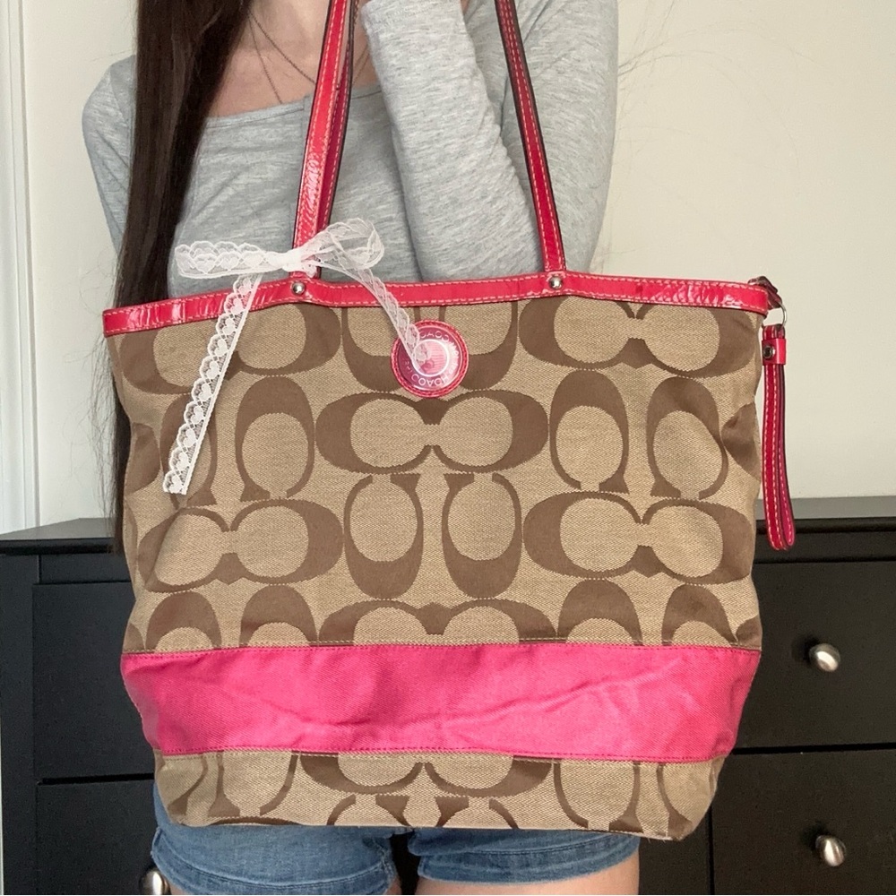 Coach Brown and Pink Tote Bag